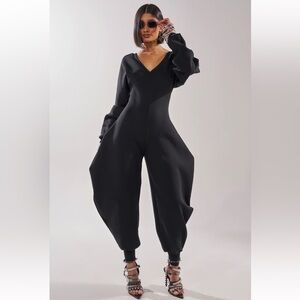 AKIRA Black V-Neck Balloon Leg Jumpsuit